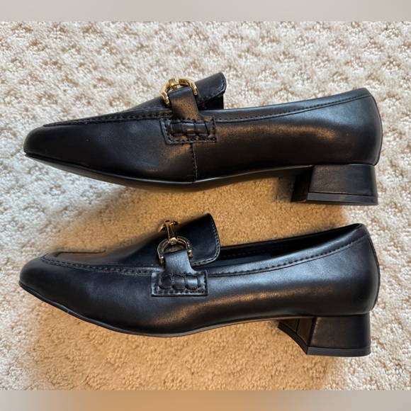 Steve Madden Hartlyn Heel Bit Slip on leather loafers black gold women’s 6.5 - Picture 4 of 9